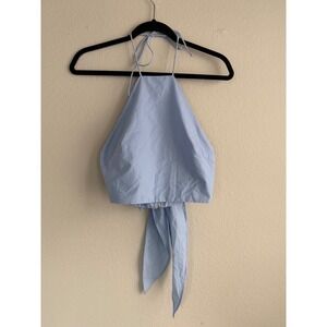 Lulus Light Blue Halter Crop Top Open Back Bow Tie XS Summer Sleeveless
